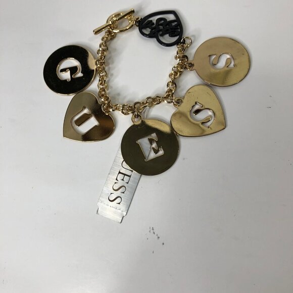 GUESS‎ GOLD TONE LETTER CHARMS 7" BRACELET NWT - Picture 1 of 5